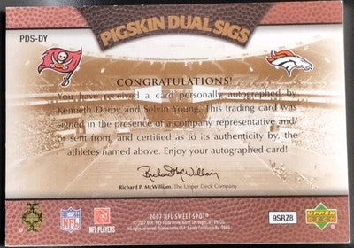 Selvin YOUNG Kenneth DARBY 2007 NFL Sweet Spot Pigskin DUAL Sigs AUTO BALL #/50