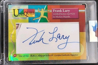 FRANK LARY 2025 Historic HA Uniques CUT AUTO SP 1/1 Tigers Mets Mickey Mantle HR