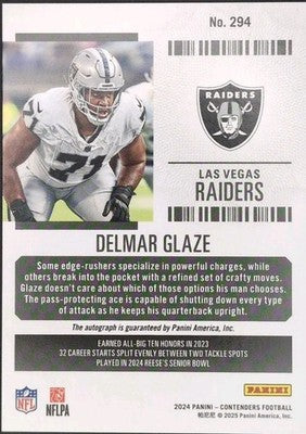DELMAR DJ GLAZE 2024 Panini Contenders Rookie Ticket RC AUTO Green Laser Raiders