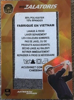 WILL ZALATORIS 2021 Super Glow 1st Ever JUMBO LAUNDRY TAG RELIC PATCH PGA Golfer