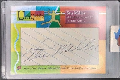 STU MILLER 2025 Historic HA Uniques CUT AUTO SP 1/1 Giants Orioles Hank Aaron HR