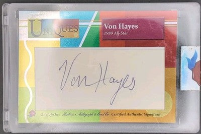 VON HAYES 2025 Historic Autographs Uniques CUT AUTO 1/1 Phillies All-Star Angels