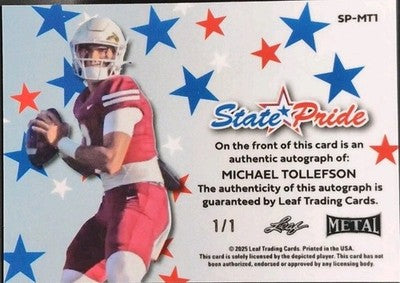 MICHAEL TOLLEFSON 2025 Leaf Metal Arizona State Pride AUTO Gold Lava #1/1 Butter