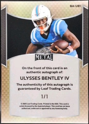 ULYSSES BENTLEY IV 2025 Leaf Metal RC AUTO Fire Lava SP #1/1 Colts Ole Miss SMU