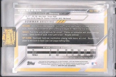 KEVIN NEWMAN 2022 Topps Archives Signature 2016 Bowman Draft AUTO #01/30 Pirates