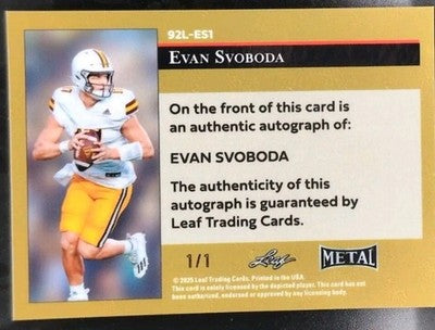EVAN SVOBODA 2025 Leaf Metal 1992 LGR AUTO Galaxy Lava SP 1/1 of Wyoming Cowboys