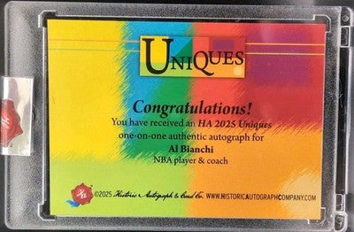 AL BIANCHI 2025 Historic HA Uniques CUT AUTO SP 1/1 of ABA NBA Lakers 76ers Nats