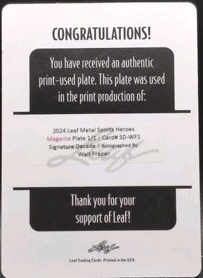WALT CLYDE FRAZIER 2024 Leaf Metal Sports Heroes AUTO PRINTING PLATE #1/1 Knicks