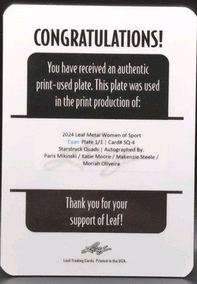 MIKINSKI MOORE STEELE OLIVEIRA 2024 Women of Sport QUAD AUTO PRINTING PLATE #1/1