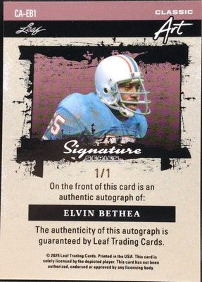 ELVIN BETHEA 2025 Leaf Signature Series Classic Art AUTO #1/1 Houston Oilers HoF