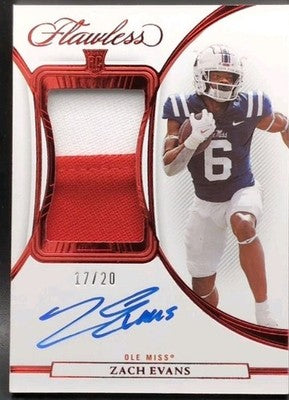 ZACH EVANS 2023 Panini Flawless Collegiate RC AUTO JERSEY PATCH #/20 Rams Rebels