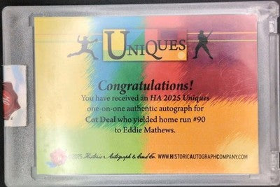 COT DEAL 2025 Historic Uniques CUT AUTO #1/1 Cardinals Red Sox Eddie Mathews HR