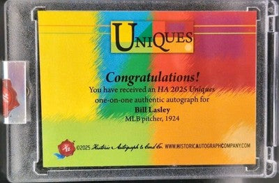 BILL LASLEY 2025 Historic Autographs Uniques CUT AUTO #1/1 1924 St. Louis Browns