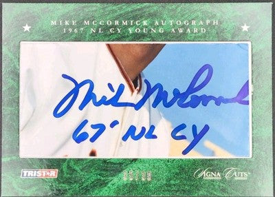 MIKE McCORMICK 2008 TriStar SignaCuts CUT AUTO 67' NL Cy INSCRIPTION #/39 Giants