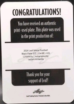 LEILANI ARMENTA 2024 Leaf Metal Lunararity AUTO PRINTING PLATE SP #1/1 of Tigers