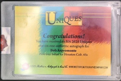 BOB ASPROMONTE 2025 Historic HA Uniques CUT AUTO SP 1/1 Dodgers Astros Colt .45s