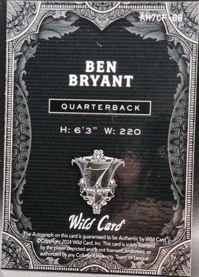 BEN BRYANT 2024 Wild 7 Card Studs Hearts RC AUTO Black SP #1/1 Jets Northwestern