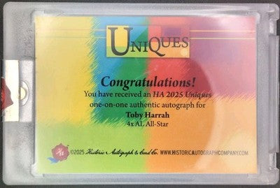TOBY HARRAH 2025 Historic HA Uniques All-Star CUT AUTO #1/1 of Rangers Senators