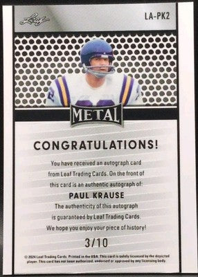 PAUL KRAUSE 2024 Leaf Collective Multi-Sport Metal AUTO Light Blue #3/10 Vikings