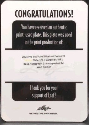 WALT CLYDE FRAZIER 2023-24 Leaf Pro Set Pure Whatnot PRINTING PLATE #1/1 Knicks