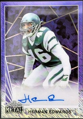 HERMAN EDWARDS 2024 Leaf Collective 1990 Metal AUTO Purple Shimmer SP #1/1 Jets