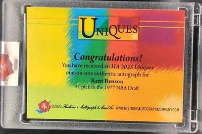 KENT BENSON 2025 Historic HA Uniques CUT AUTO #1/1 Pick 1977 Bucks Pistons Jazz