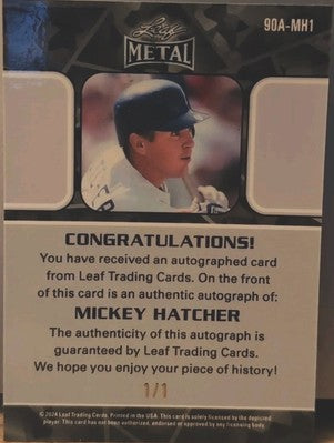 MICKEY HATCHER 2024 Leaf Metal 1990 Retro AUTO White Shimmer #1/1 Dodgers Twins
