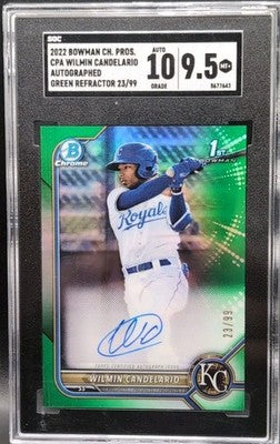 WILMIN CANDELARIO 2022 Bowman Chrome AUTO Green SP #/99 Royals SGC Graded 9.5/10
