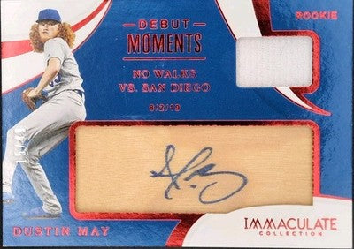 DUSTIN MAY 2020 Panini Immaculate RC DUAL AUTO BAT JERSEY SP /49 Dodgers Red Sox