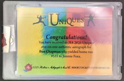 BEN CHAPMAN 2025 HA Uniques CUT AUTO SP #1/1 Yankees Sox Phillies Jimmie Foxx HR