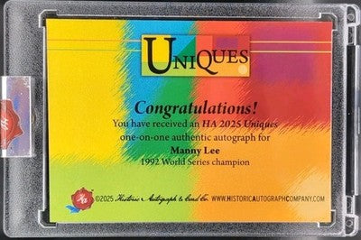 MANNY LEE 2025 Historic Uniques CUT AUTO #4 Inscription SP 1/1 Blue Jays Rangers