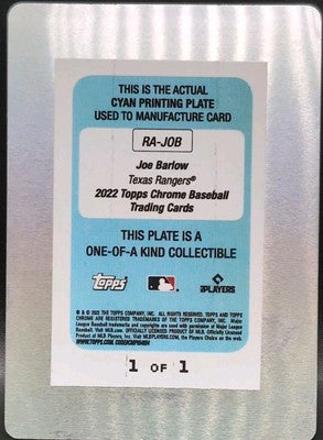 JOE BARLOW 2022 Topps Chrome RC AUTO PRINTING PLATE SP #1/1 of Rangers White Sox