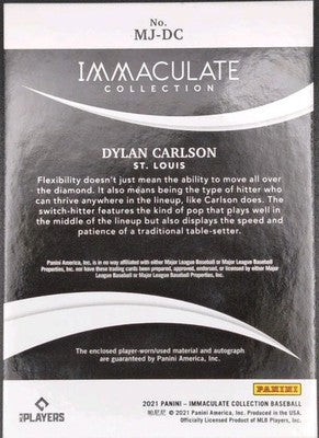DYLAN CARLSON 2021 Panini Immaculate DUAL AUTO Jersey BUTTON PATCH 1/6 Cardinals