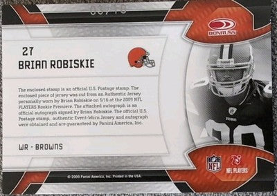 BRIAN ROBISKIE 2009 Donruss Certified RC AUTO Jersey PATCH STAMP SP #3/10 Browns
