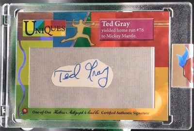 TED GRAY 2025 Historic HA Uniques CUT AUTO #1/1 Tigers Yankees Mickey Mantle HR