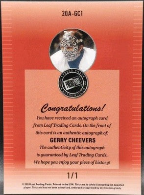 GERRY CHEEVERS 2024 Leaf Collective 2000 Press Pass AUTO Green SP #1/1 of Bruins