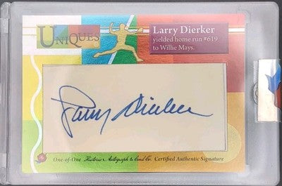 LARRY DIERKER 2025 HA Uniques CUT AUTO SP #1/1 Colt .45s Astros Willie Mays HR