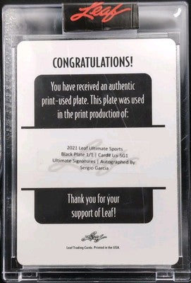 SERGIO GARCIA 2021 Leaf Ultimate Sports AUTO PRINTING PLATE SP #1/1 PGA LIV Golf