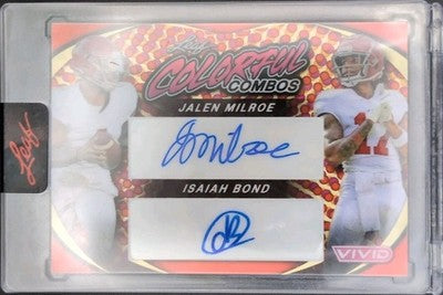 Jalen MILROE Isaiah BOND 2024 Leaf Vivid DUAL RC AUTO Red #1/1 Seahawks Alabama