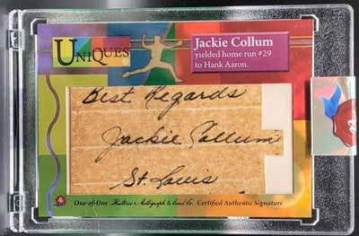 JACKIE COLLUM 2025 Historic HA Uniques CUT AUTO SP #1/1 Cardinals Hank Aaron HR