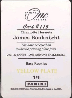 JAMES BOUKNIGHT 2021-22 Panini One And One Base RC PRINTING PLATE SP 1/1 Hornets