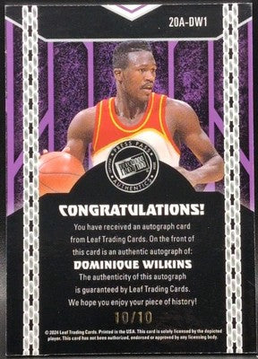 DOMINIQUE WILKINS 2024 Leaf Collective 2000 Press Pass AUTO SP /10 Hawks Celtics