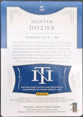 HUNTER DOZIER 2019 National Treasures JERSEY PATCH PRINTING PLATE SP #1/1 Royals