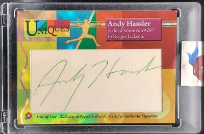 ANDY HASSLER 2025 Historic Uniques GREEN INK CUT AUTO SP #1/1 Reggie Jackson HR