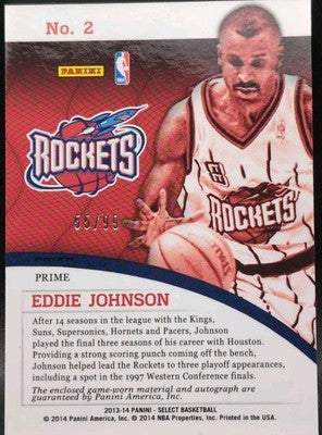 EDDIE JOHNSON 2013-14 Panini Select AUTO JERSEY Purple SP /99 Rockets Kings Suns
