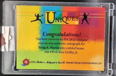 GREG A. HARRIS 2025 Historic HA Uniques CUT AUTO #1/1 Red Sox Ken Griffey Jr. HR