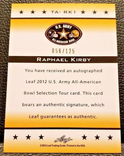 RAPHAEL KIRBY 2012 Leaf Army All-American Bowl Blue Ink AUTO #/125 Lions Jaguars