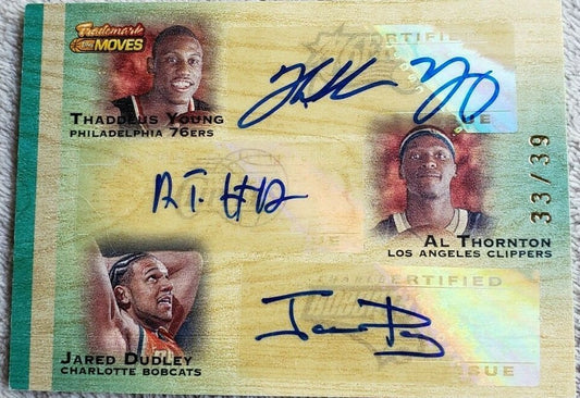 Thaddeus YOUNG Al THORNTON Jared DUDLEY 2007-08 Trademark Moves TRIPLE AUTO #/39