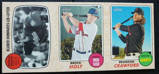 Corey KLUBER Brandon CRAWFORD 2017 Topps Heritage SP Triple Ad Panel Box Topper