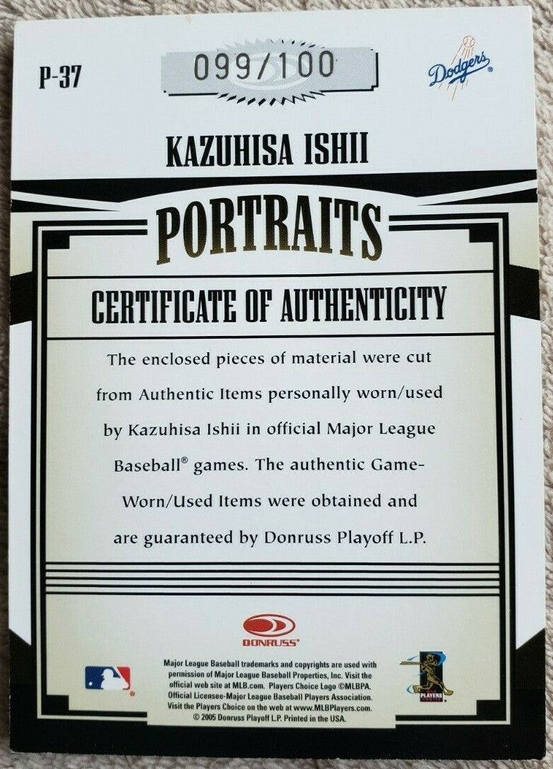 KAZUHISA ISHII 2005 Donruss Prime Patches Quad Game Used Bat Hat Jersey SP #/100